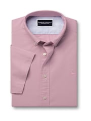 Charles Tyrwhitt Purple Plain Classic Fit Short Sleeve Button-Down Stretch Washed Oxford 100% Cotton Shirt - Image 3 of 5