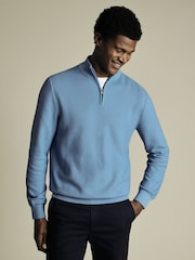 Charles Tyrwhitt Blue Honeycomb 100% Cotton Zip Neck Sweat Top - Image 1 of 5