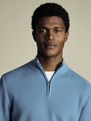 Charles Tyrwhitt Blue Honeycomb 100% Cotton Zip Neck Sweat Top - Image 2 of 5