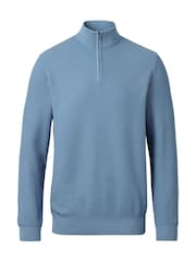 Charles Tyrwhitt Blue Honeycomb 100% Cotton Zip Neck Sweat Top - Image 3 of 5