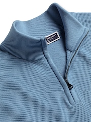 Charles Tyrwhitt Blue Honeycomb 100% Cotton Zip Neck Sweat Top - Image 4 of 5