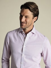 Charles Tyrwhitt Purple Slim Fit Slim Fit Non-Iron Cutaway Collar Fine Check 100% Cotton Shirt - Image 2 of 6