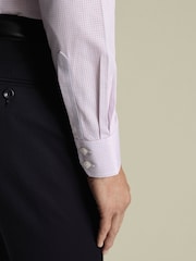 Charles Tyrwhitt Purple Slim Fit Slim Fit Non-Iron Cutaway Collar Fine Check 100% Cotton Shirt - Image 3 of 6