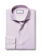 Charles Tyrwhitt Purple Slim Fit Slim Fit Non-Iron Cutaway Collar Fine Check 100% Cotton Shirt - Image 5 of 6