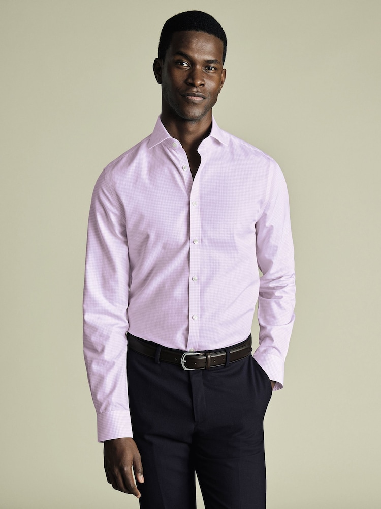 Charles Tyrwhitt Purple Slim Fit Slim Fit Non-Iron Cutaway Collar Gingham 100% Cotton Shirt - Image 1 of 6