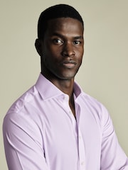 Charles Tyrwhitt Purple Slim Fit Slim Fit Non-Iron Cutaway Collar Gingham 100% Cotton Shirt - Image 2 of 6