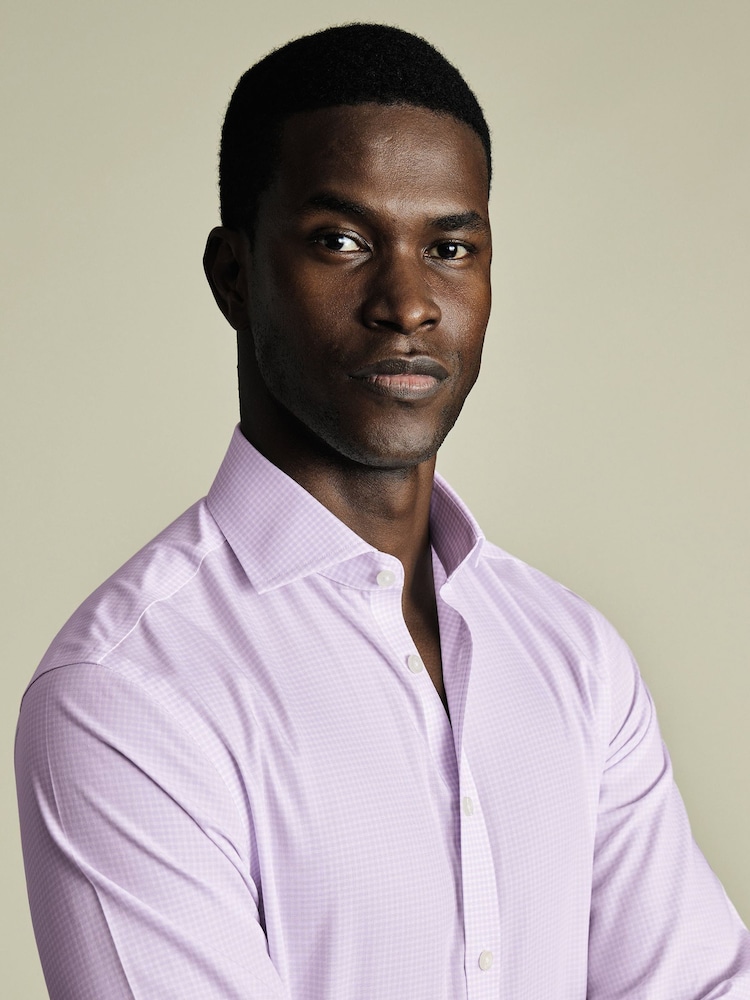 Charles Tyrwhitt Purple Slim Fit Slim Fit Non-Iron Cutaway Collar Gingham 100% Cotton Shirt - Image 2 of 6