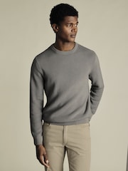 Charles Tyrwhitt Grey Combed 100% Cotton Rib Crew Jumper - Image 1 of 5
