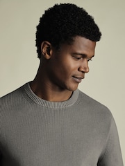 Charles Tyrwhitt Grey Combed 100% Cotton Rib Crew Jumper - Image 2 of 5