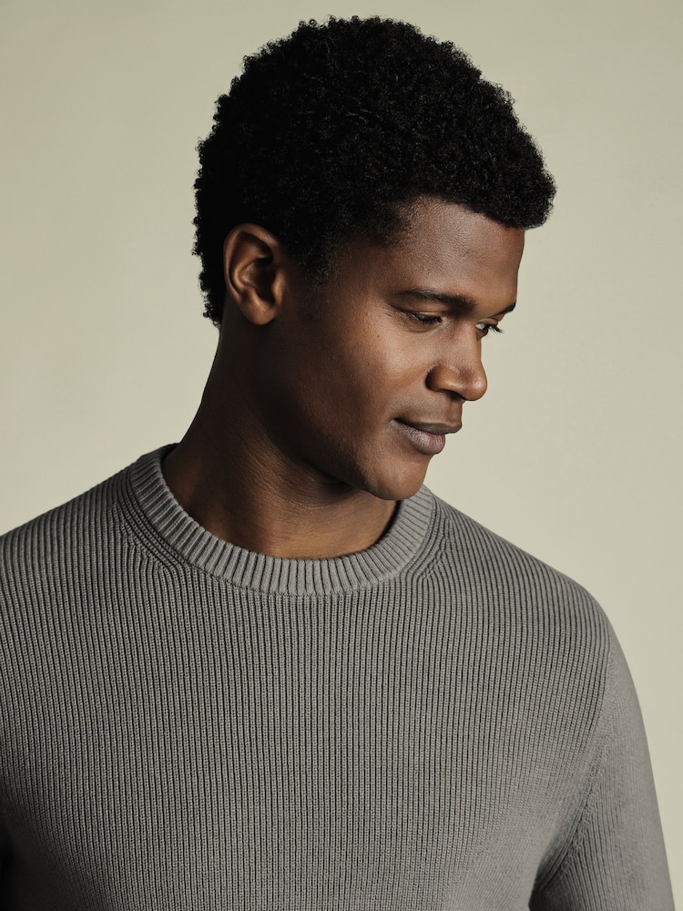 Charles Tyrwhitt Grey Combed 100% Cotton Rib Crew Jumper - Image 2 of 5