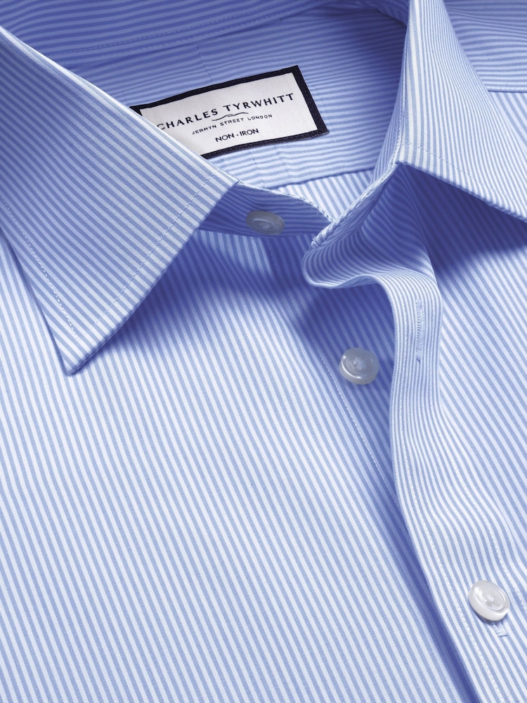 Charles Tyrwhitt Blue Classic Fit Non Iron Bengal Stripe 100% Cotton Shirt - Image 2 of 3