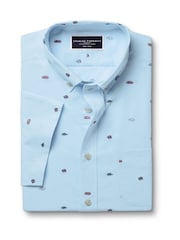Charles Tyrwhitt Blue Slim Fit Fish Slim Fit Short Sleeve Non-Iron Print 100% Cotton Shirt - Image 3 of 5