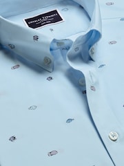 Charles Tyrwhitt Blue Slim Fit Fish Slim Fit Short Sleeve Non-Iron Print 100% Cotton Shirt - Image 4 of 5