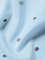 Charles Tyrwhitt Blue Slim Fit Fish Slim Fit Short Sleeve Non-Iron Print 100% Cotton Shirt - Image 5 of 5