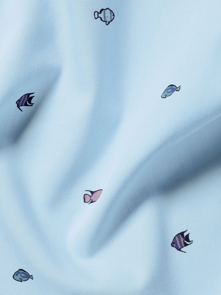 Charles Tyrwhitt Blue Slim Fit Fish Slim Fit Short Sleeve Non-Iron Print 100% Cotton Shirt - Image 5 of 5