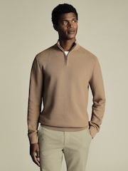 Charles Tyrwhitt Honeycomb 100% Cotton Zip Neck Cardigan - Slika 1 iz 5