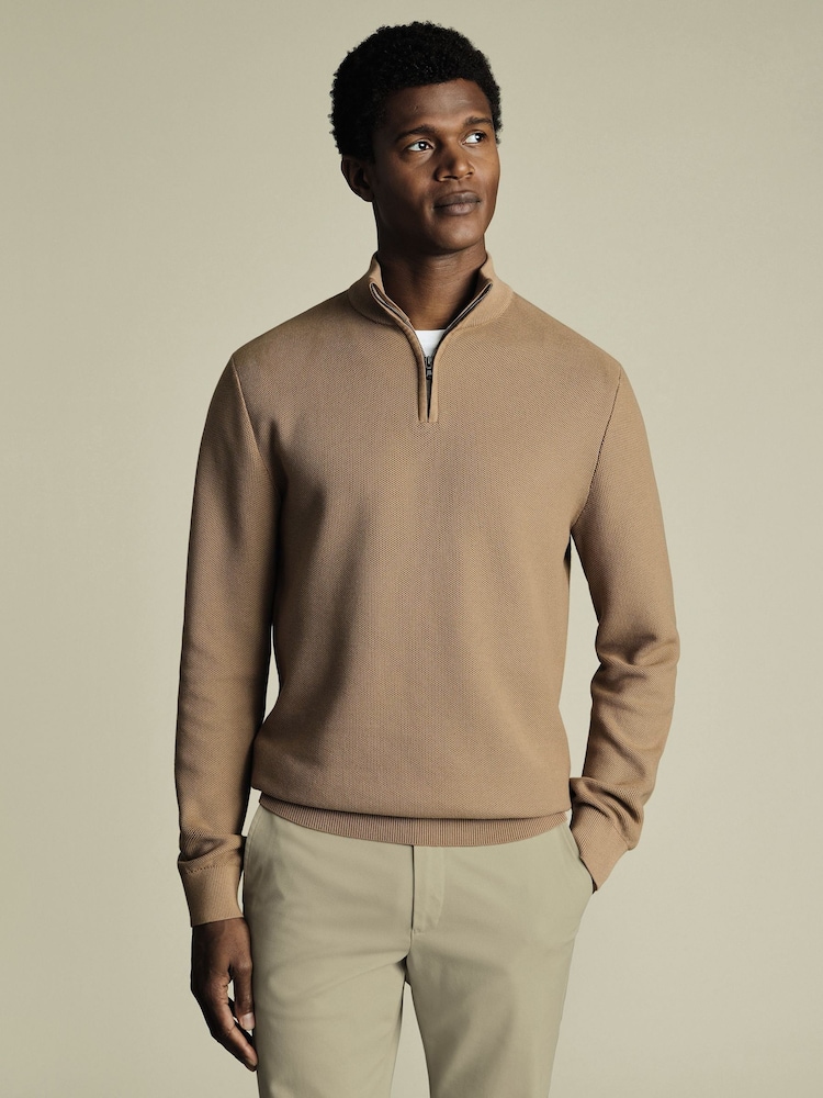 Charles Tyrwhitt Honeycomb 100% Cotton Zip Neck Cardigan - Slika 1 iz 5