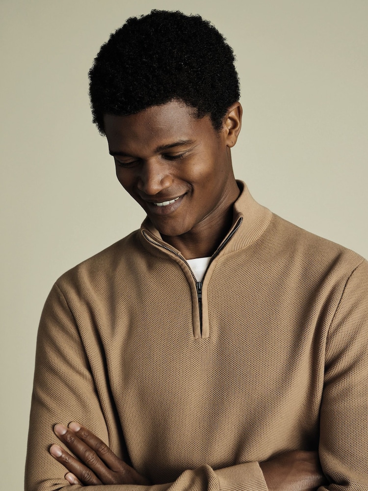 Charles Tyrwhitt Honeycomb 100% Cotton Zip Neck Cardigan - Slika 2 iz 5