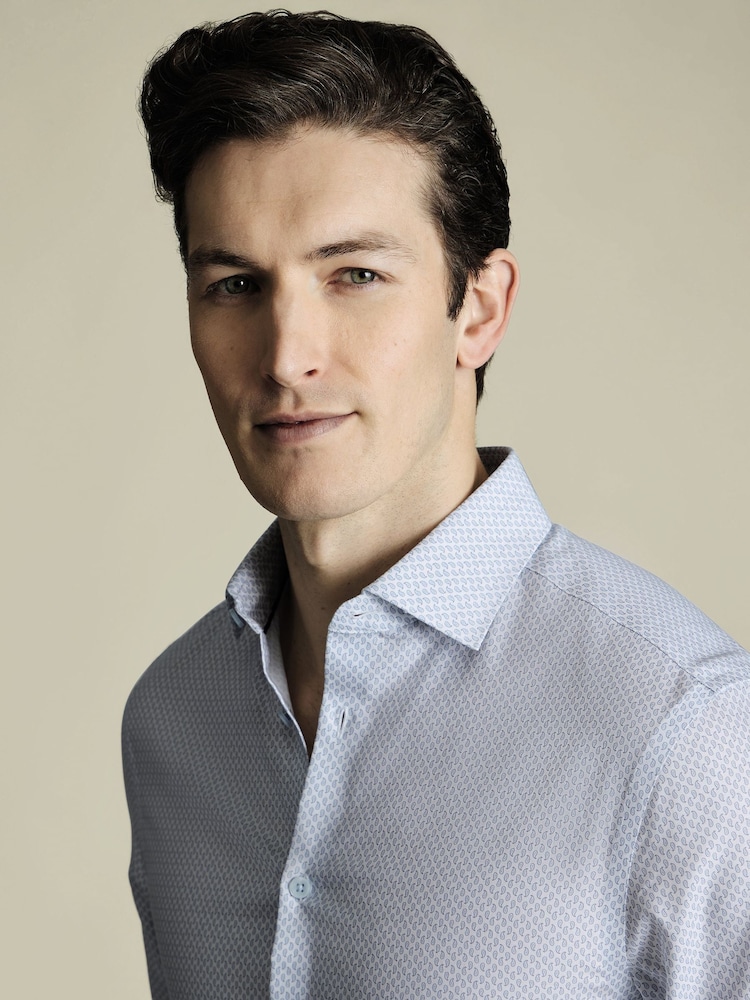 Charles Tyrwhitt Blue Slim Fit Non-Iron Stretch Mini 100% Cotton Paisley Printed Shirt - Image 2 of 6