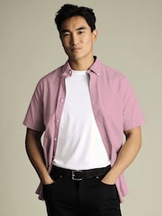 Charles Tyrwhitt Purple Extra Wide Fit Slim Fit Plain Short Sleeve Button-Down Shirt - Image 1 of 5