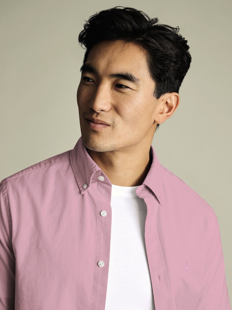 Charles Tyrwhitt Purple Extra Wide Fit Slim Fit Plain Short Sleeve Button-Down Shirt - Image 2 of 5