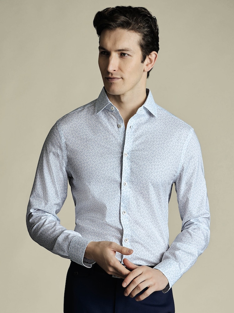 Charles Tyrwhitt Blue Slim Fit Non-Iron Stretch Bird Printed 100% Cotton Shirt - Image 1 of 6