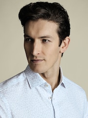 Charles Tyrwhitt Blue Slim Fit Non-Iron Stretch Bird Printed 100% Cotton Shirt - Image 2 of 6
