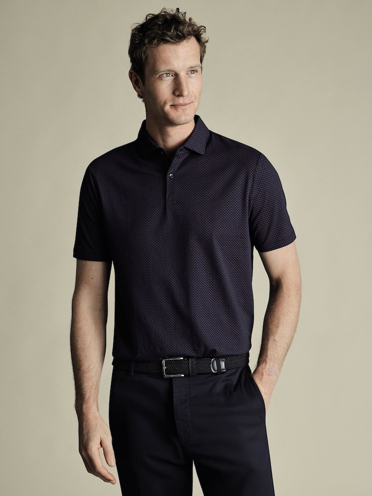 Charles Tyrwhitt Blue Printed Performance Polo Shirt - Image 1 of 5