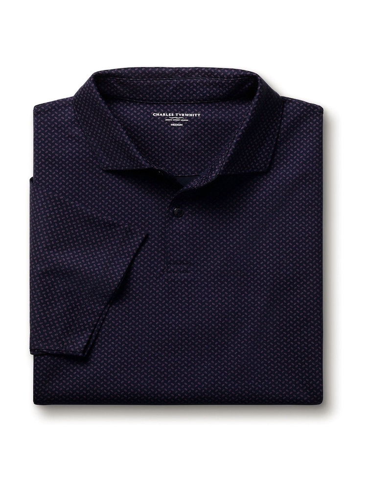 Charles Tyrwhitt Blue Printed Performance Polo Shirt - Image 3 of 5