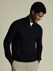 Charles Tyrwhitt Blue Honeycomb 100% Cotton Zip Neck Sweat Top - Image 1 of 5