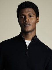 Charles Tyrwhitt Blue Honeycomb 100% Cotton Zip Neck Sweat Top - Image 2 of 5