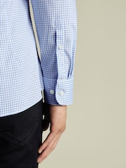 Charles Tyrwhitt Blue Slim Fit Large Check Non-Iron Stretch Poplin 100% Cotton Shirt - Image 3 of 6