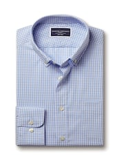 Charles Tyrwhitt Blue Slim Fit Large Check Non-Iron Stretch Poplin 100% Cotton Shirt - Image 4 of 6