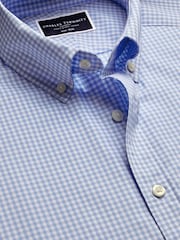 Charles Tyrwhitt Blue Slim Fit Large Check Non-Iron Stretch Poplin 100% Cotton Shirt - Image 5 of 6