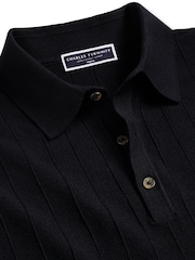 Charles Tyrwhitt Blue Stripe Short Sleeve Button Neck 100% Cotton Polo shirt - Image 4 of 5