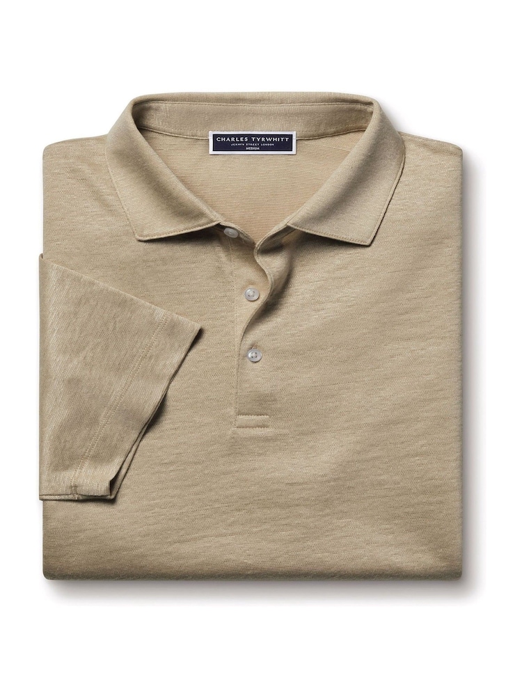 Charles Tyrwhitt Brown 100% Linen Polo Shirt - Image 1 of 4