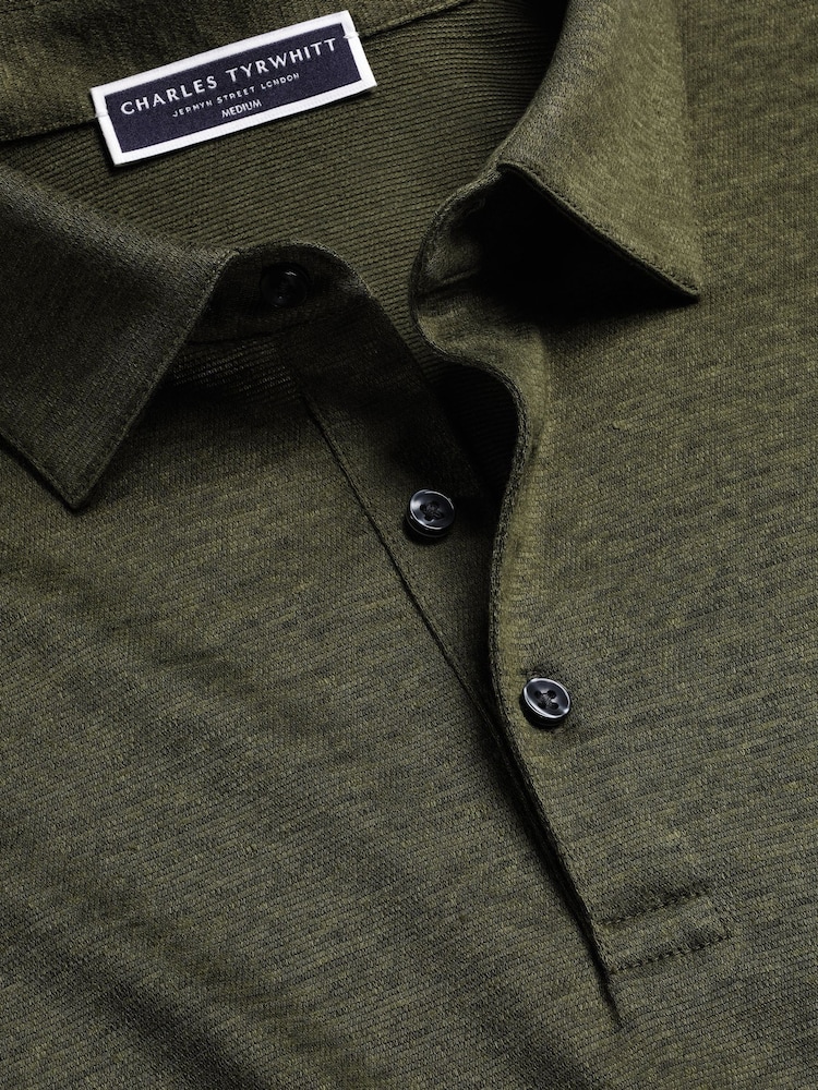 Charles Tyrwhitt Green 100% Linen Polo Shirt - Image 3 of 5