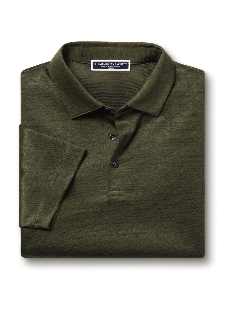 Charles Tyrwhitt Green 100% Linen Polo Shirt - Image 4 of 5