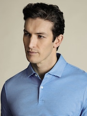 Charles Tyrwhitt Blue Performance Fine Stripe 100% Cotton Polo Shirt - Image 2 of 5