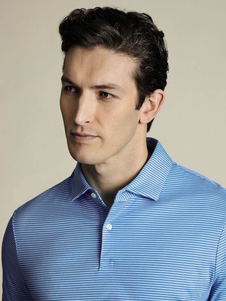 Charles Tyrwhitt Blue Performance Fine Stripe 100% Cotton Polo Shirt - Image 2 of 5