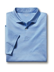 Charles Tyrwhitt Blue Performance Fine Stripe 100% Cotton Polo Shirt - Image 3 of 5