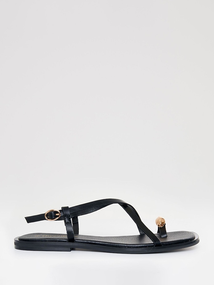 Threadbare Black Back Strap Sandals - Image 2 of 5