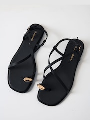 Threadbare Black Back Strap Sandals - Image 3 of 5