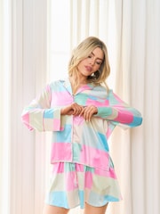 Jim Jam the Label Pink Satin Revere Shorts Set With Check Print - Image 3 of 5
