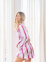 Jim Jam the Label Satin Revere White Shorts Set With Stripe Print - Image 3 of 5