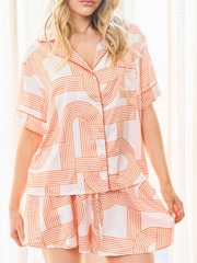 Jim Jam the Label Orange Satin Revere Shorts Set With Paintstroke Print - Image 5 of 5