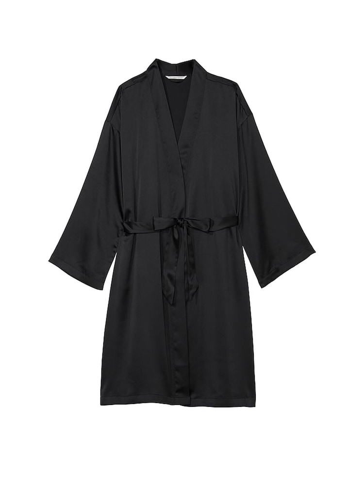 Victoria's Secret Black Satin Midi Robe - Image 3 of 3