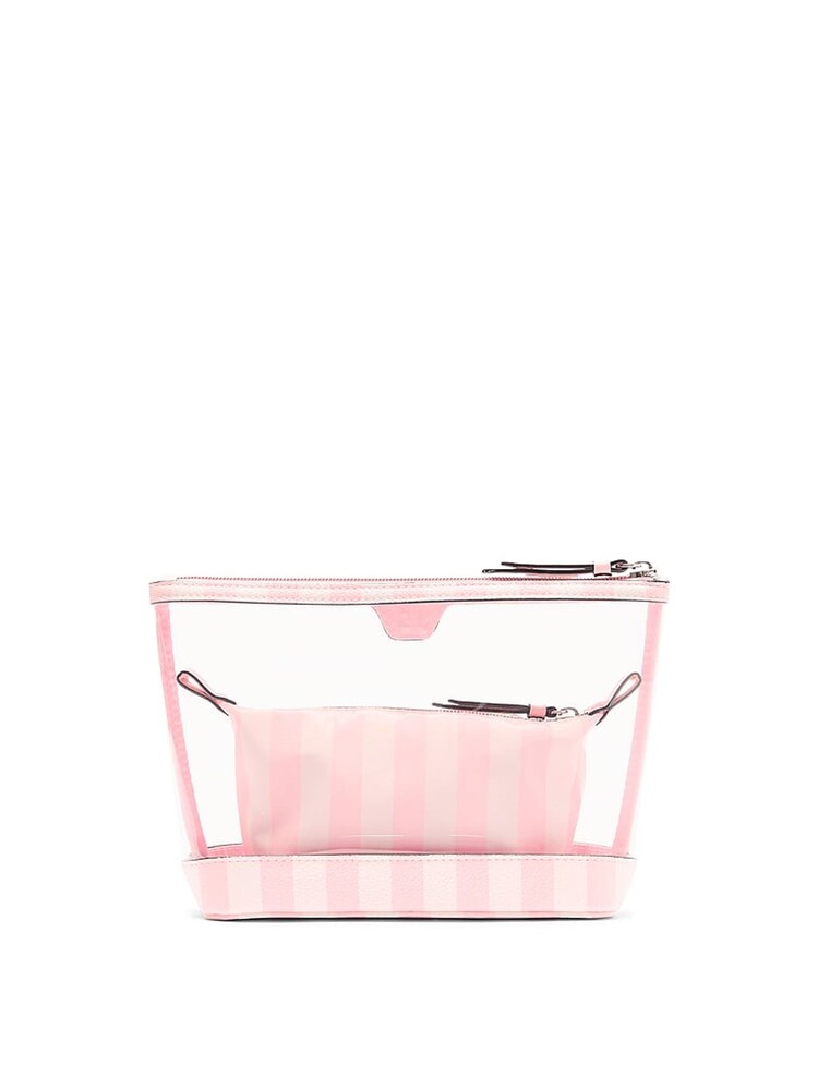 Victoria's Secret Iconic Stripe Pink AM/PM Makeup Bag Duo - Image 2 of 3
