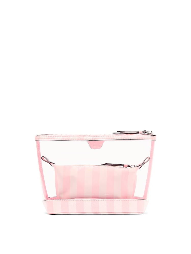 Victoria's Secret Iconic Stripe Pink AM/PM Makeup Bag Duo - Image 2 of 3 Victoria's Secret Iconic Stripe Pink AM/PM Makeup Bag Duo - Image 2 of 3