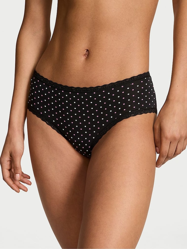 Victoria's Secret Black Dots Cheeky Cotton Lace Trim Knickers - Image 1 of 2